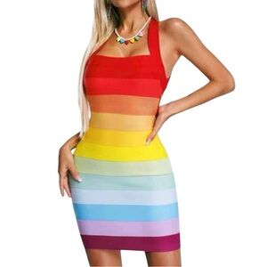 Multicolor Striped Bodycon Dress-nwot